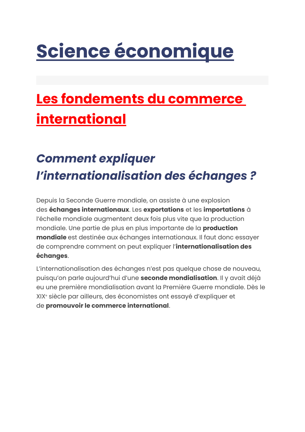 Prévisualisation du document Science économique Les fondements du commerce international Comment expliquer l’internationalisation des échanges ?