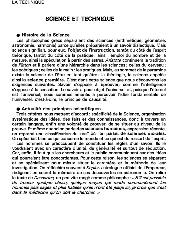 Prévisualisation du document SCIENCE ET TECHNIQUE (fiche bac)