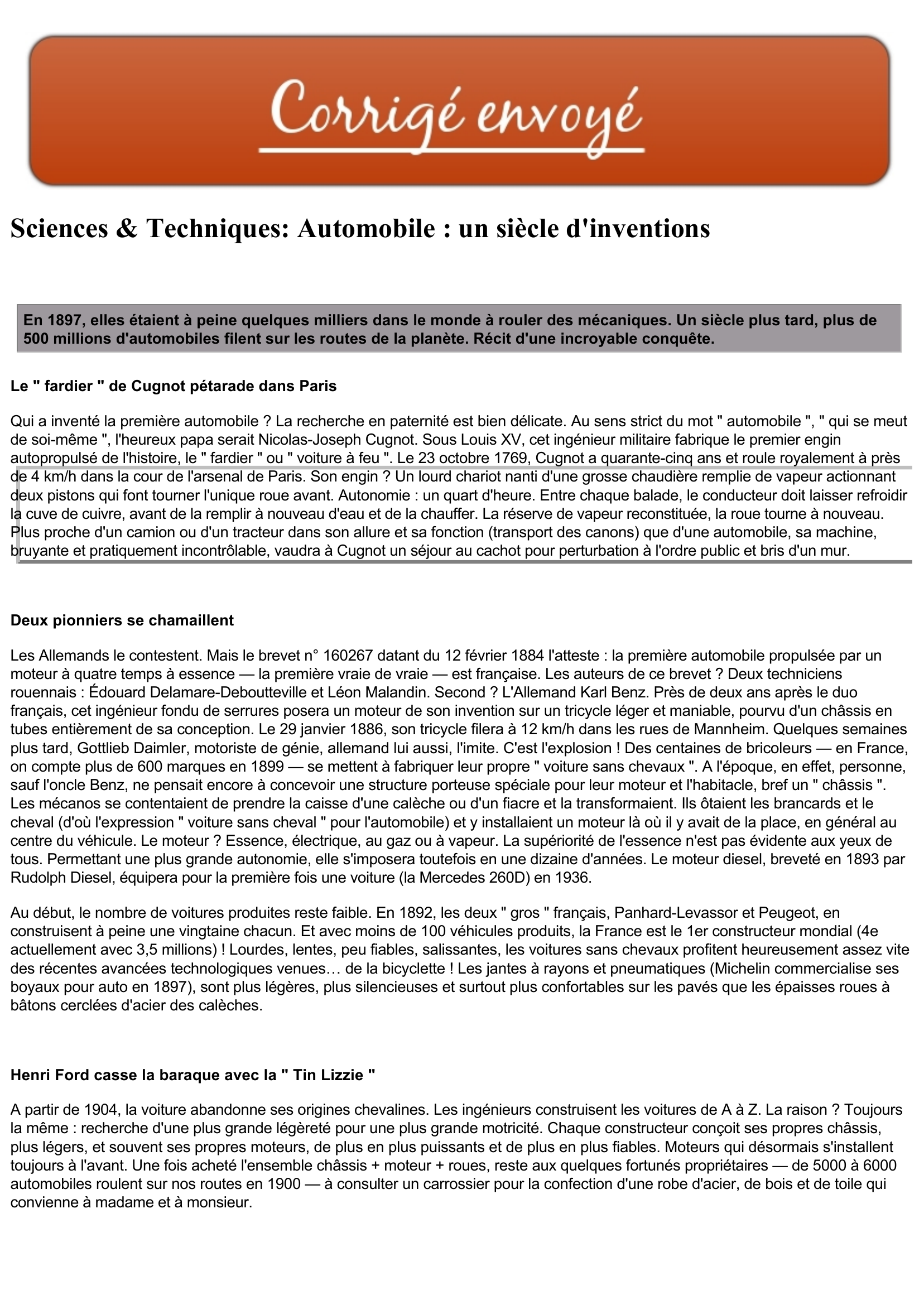 Prévisualisation du document Sciences & Techniques: Automobile : un siècle d'inventions