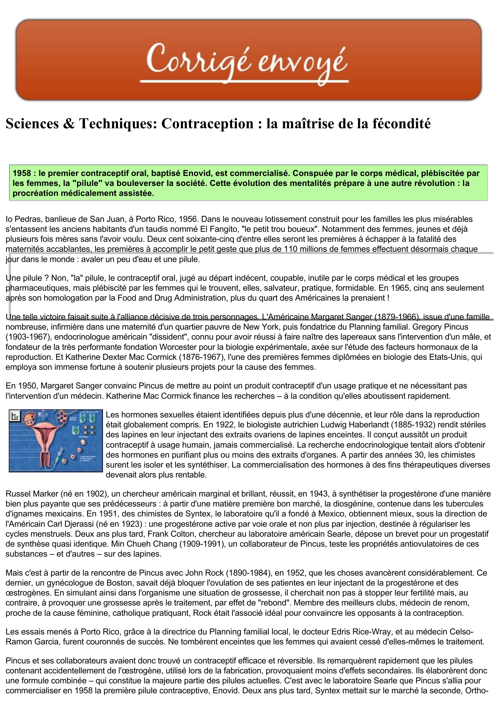 Prévisualisation du document Sciences & Techniques: Contraception : la maîtrise de la fécondité