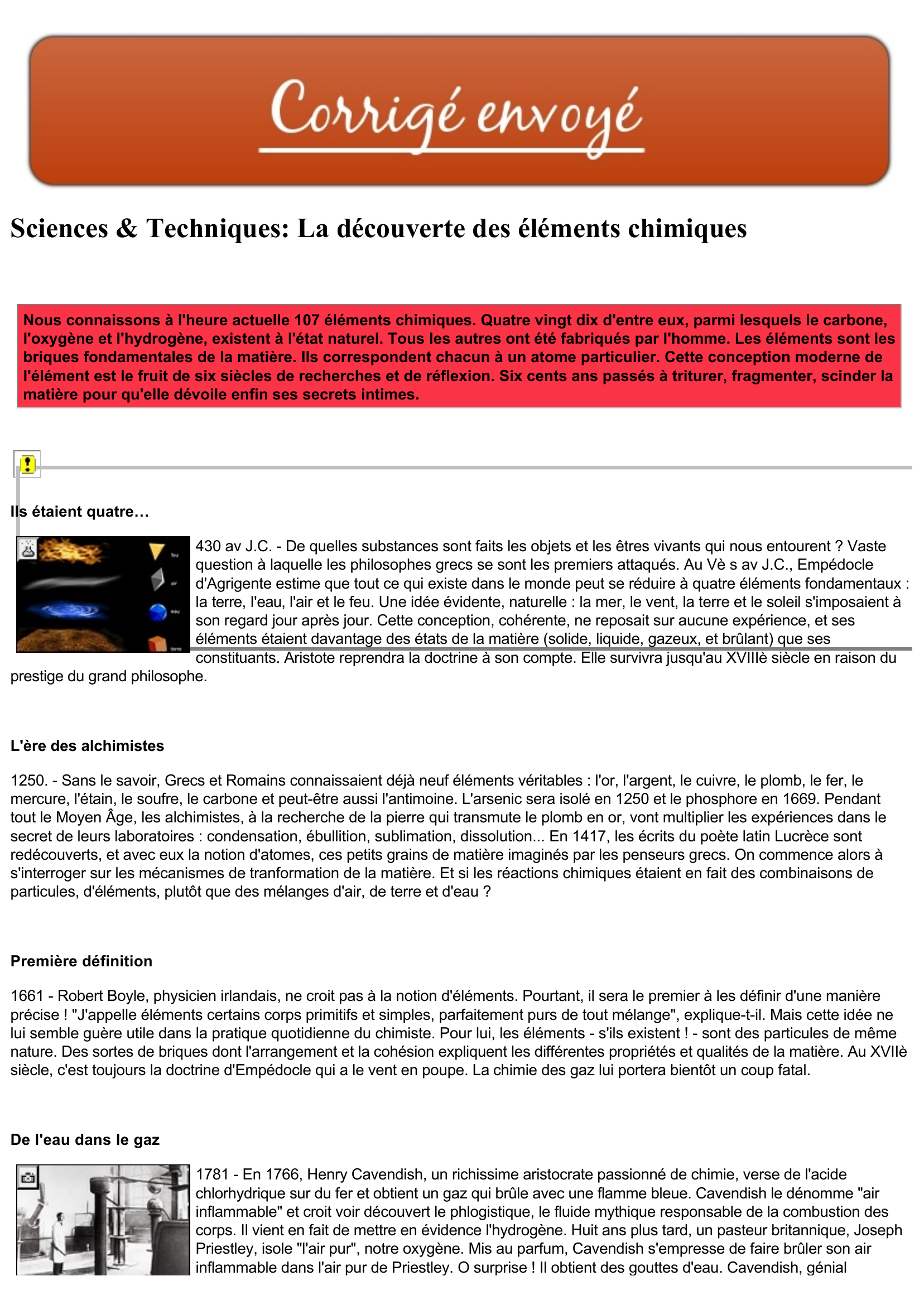 Prévisualisation du document Sciences & Techniques: La découverte des éléments chimiques