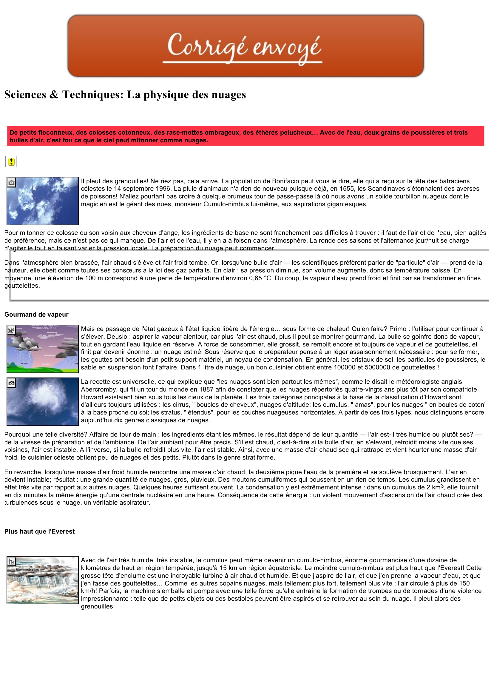 Prévisualisation du document Sciences & Techniques: La physique des nuages