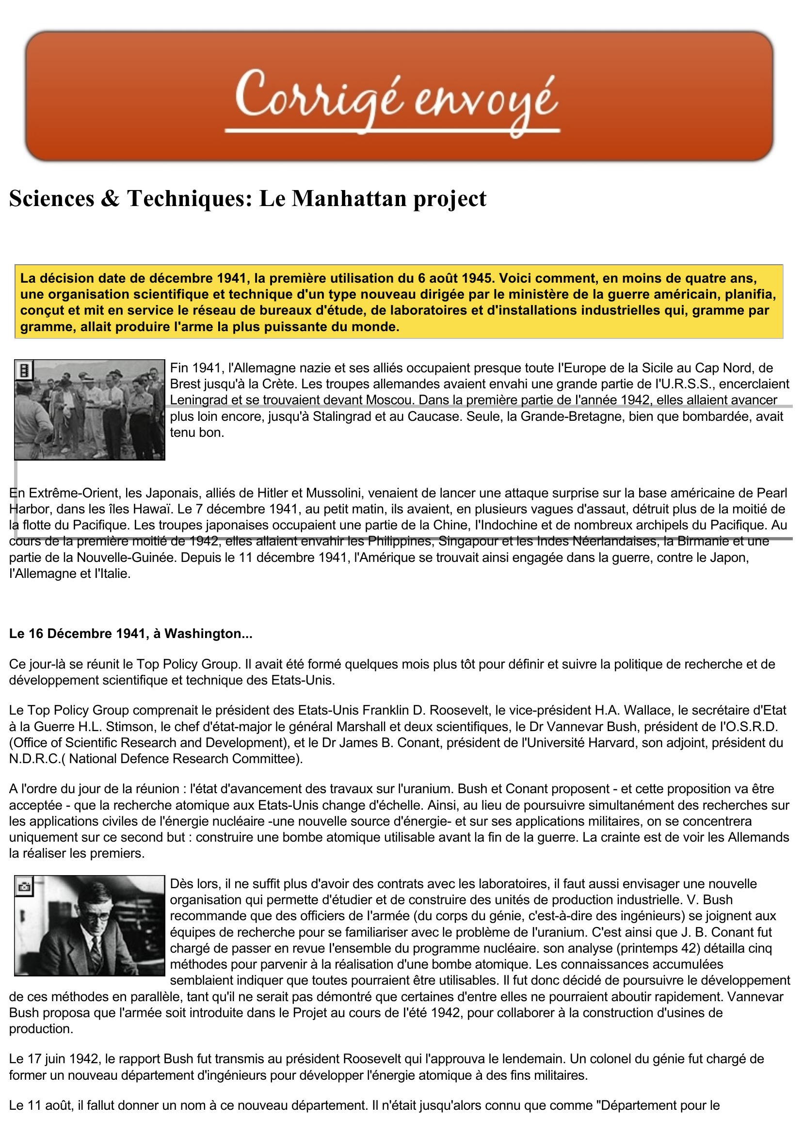 Prévisualisation du document Sciences & Techniques: Le Manhattan project