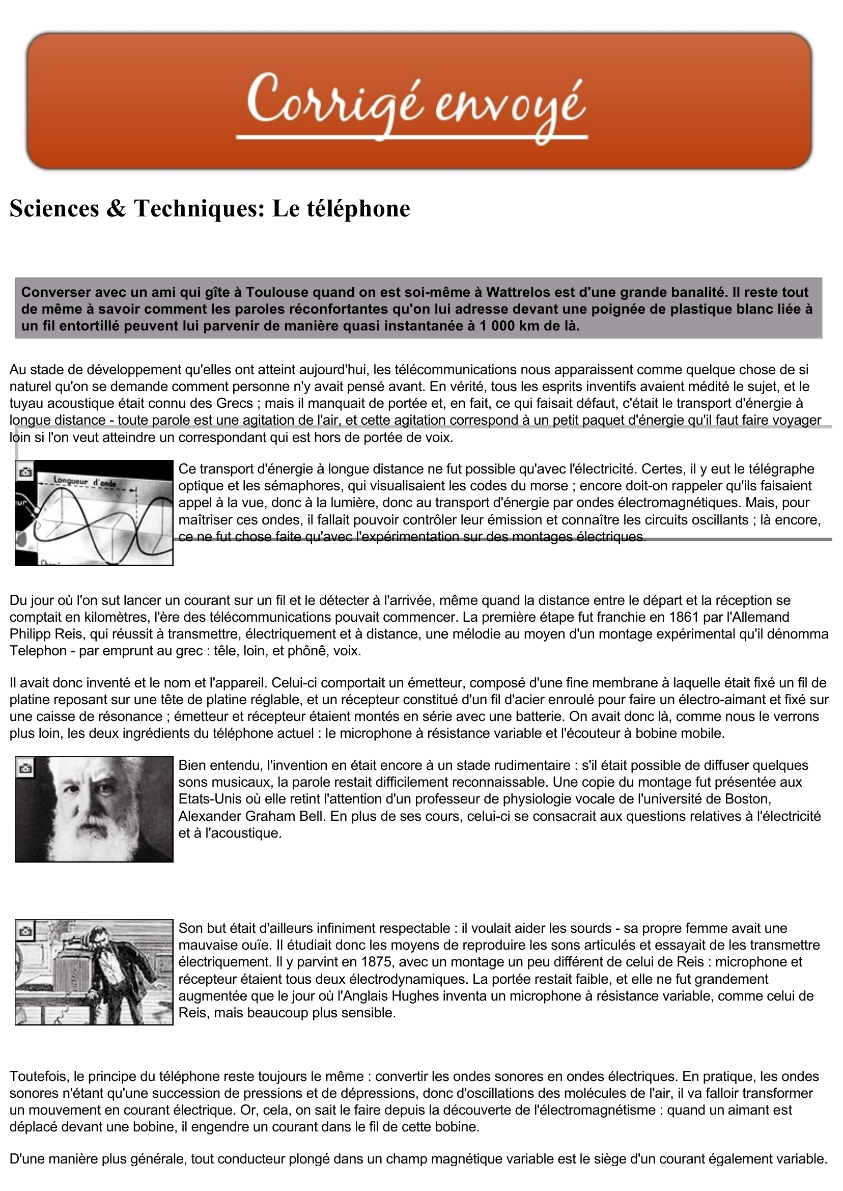 Prévisualisation du document Sciences & Techniques: Le téléphone