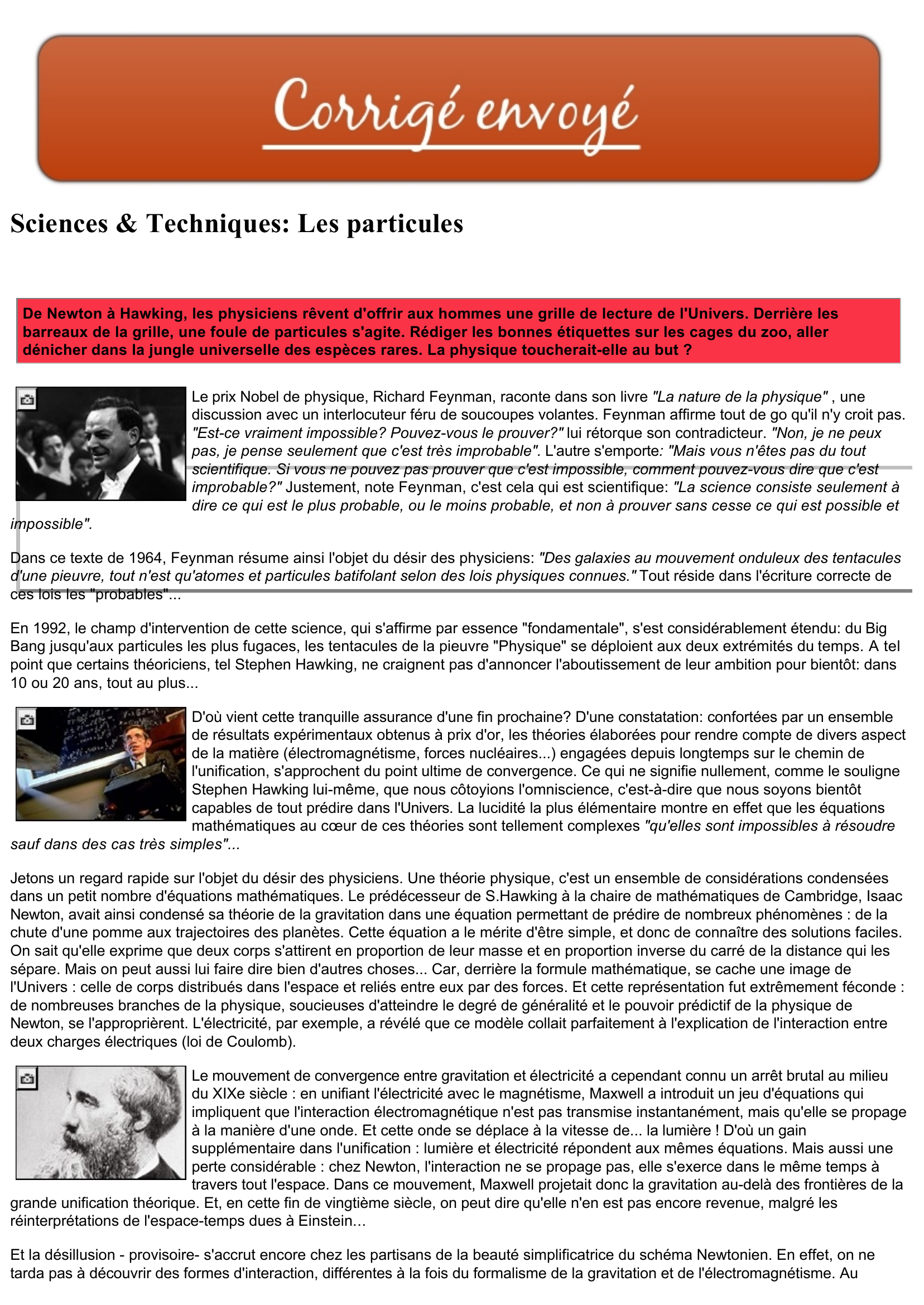 Prévisualisation du document Sciences & Techniques: Les particules
