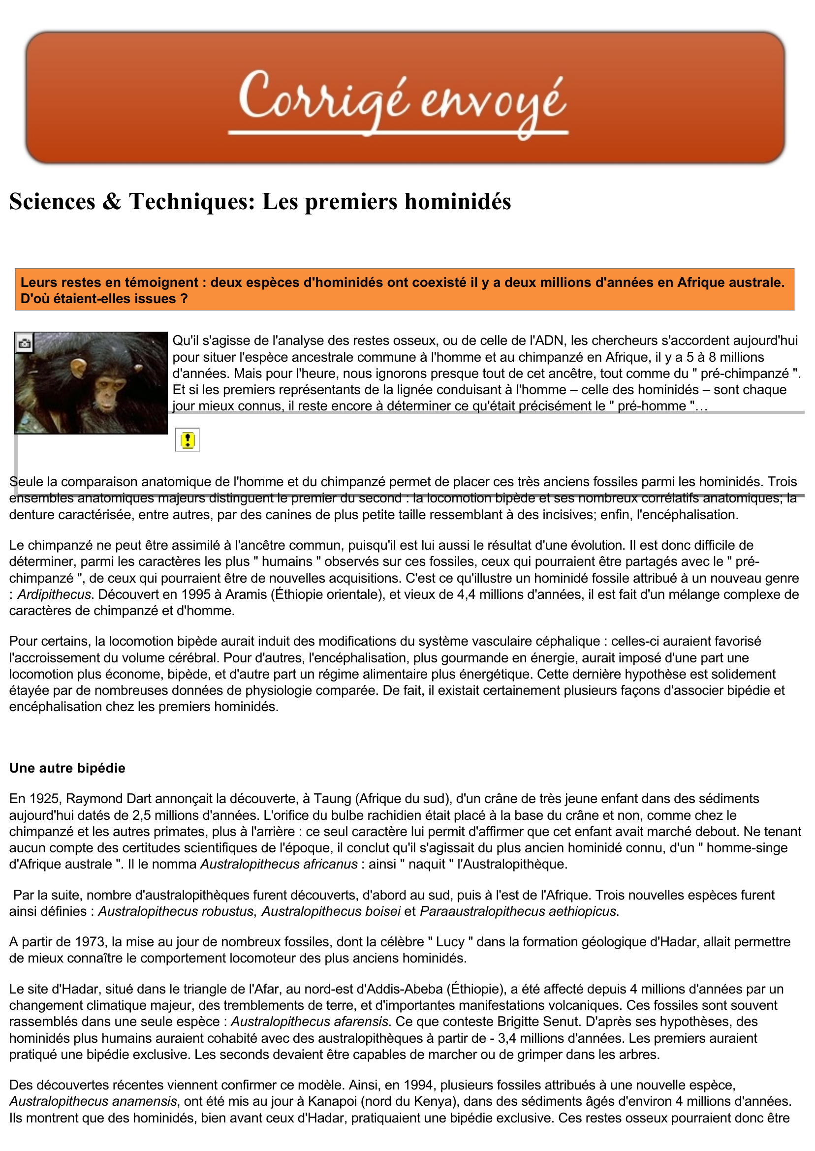 Prévisualisation du document Sciences & Techniques: Les premiers hominidés