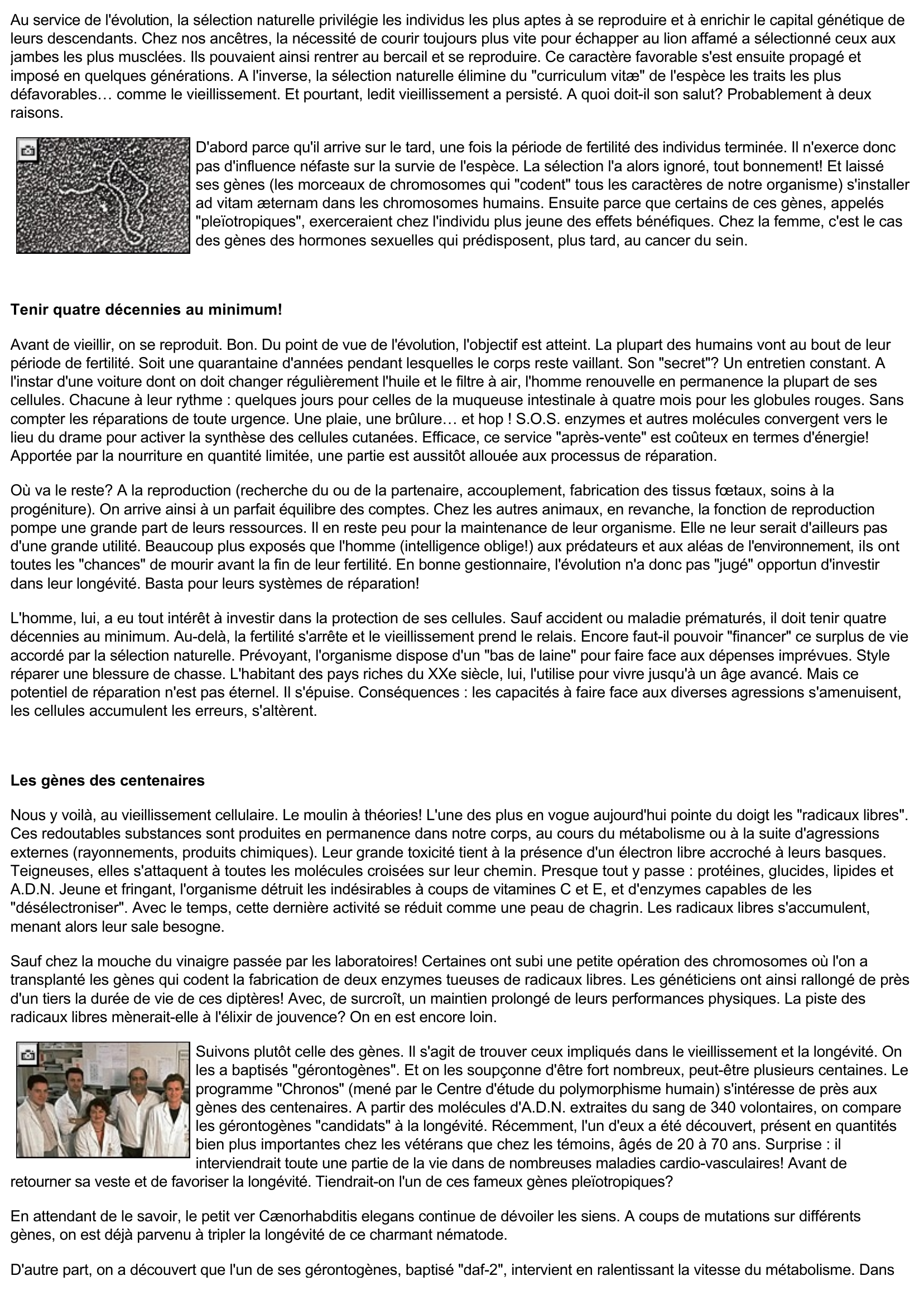 Prévisualisation du document Sciences & Techniques: Longévité