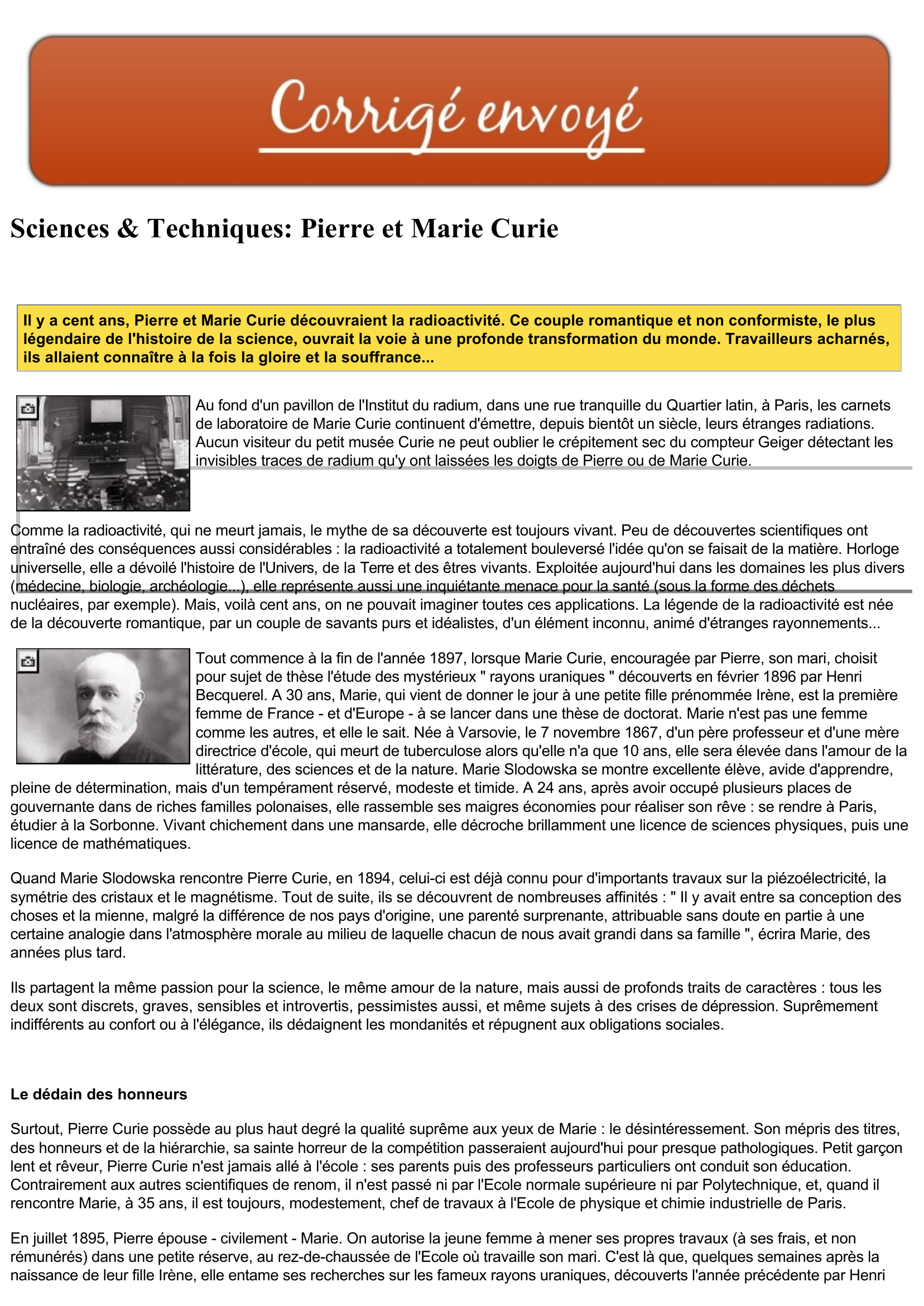 Prévisualisation du document Sciences & Techniques: Pierre et Marie Curie
