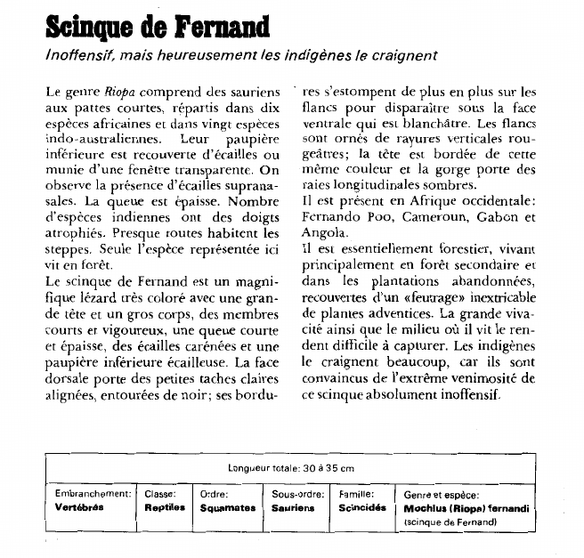 Prévisualisation du document Scinque de Fernand:Inoffensif, mais heureusement les indigènes le craignent.