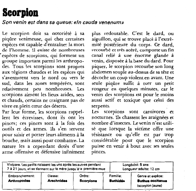Prévisualisation du document ScorpionSon venin est dans sa queue: «In cauda venenum».