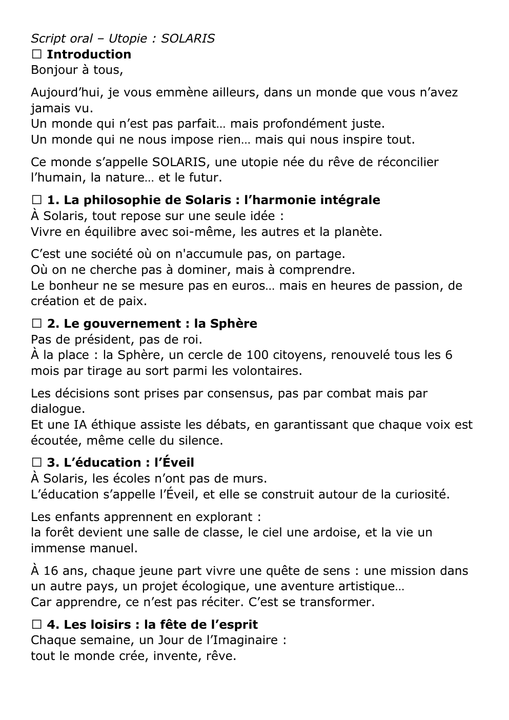 Prévisualisation du document Script oral – Utopie : SOLARIS