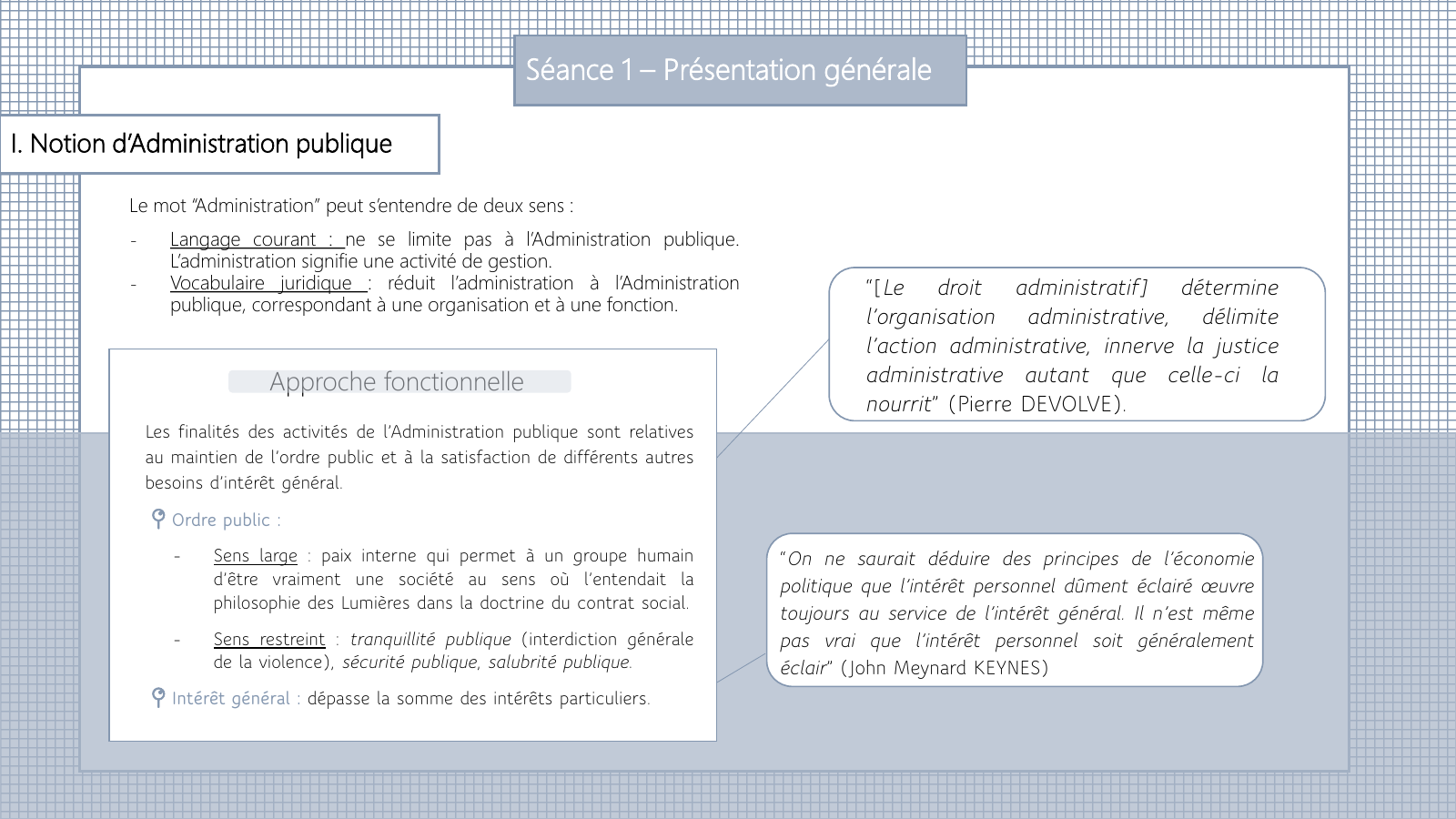 Prévisualisation du document Séance 1 – Présentation générale I. Notion d’Administration publique