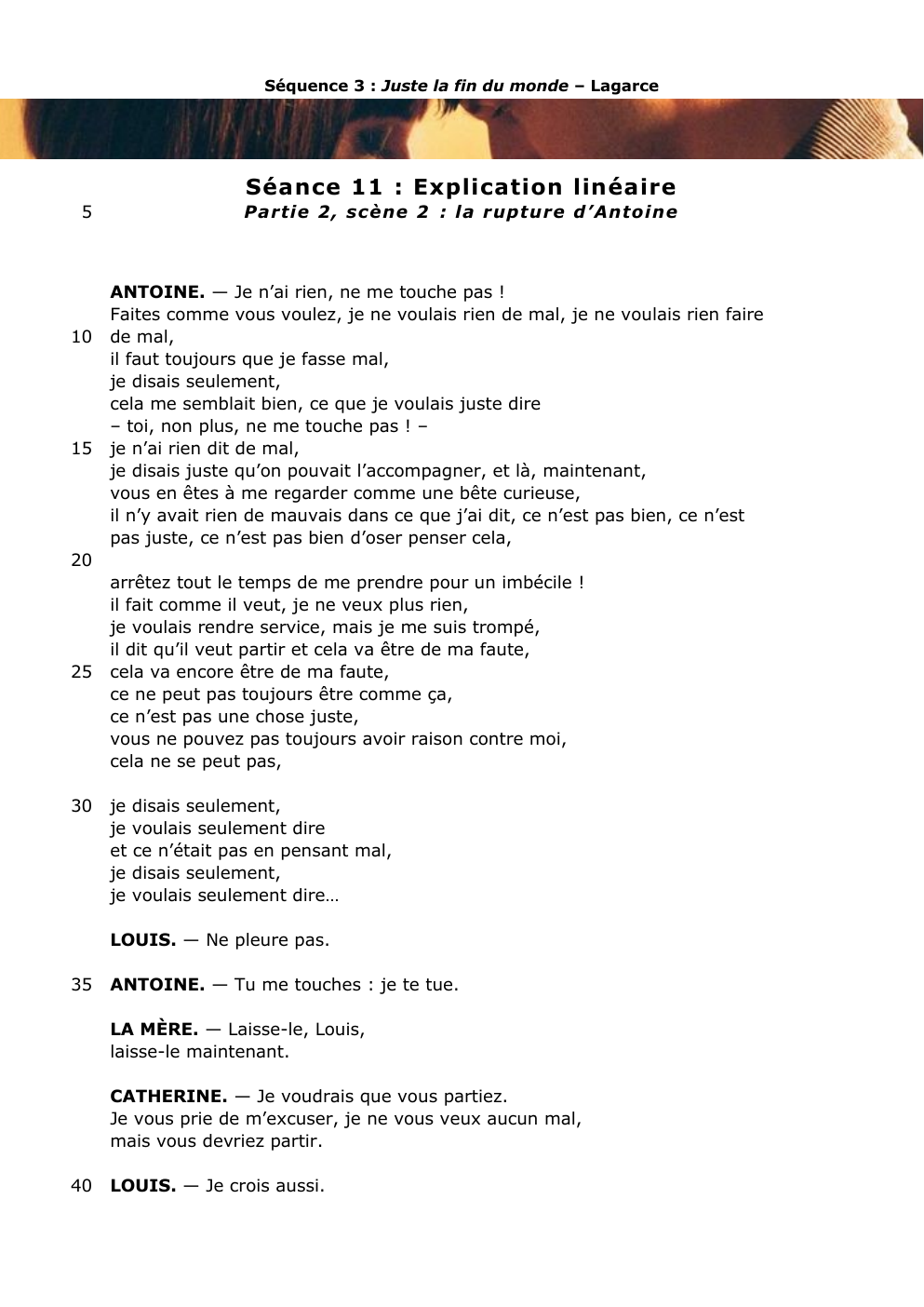 Prévisualisation du document Séance 11 : Explication linéaire  Partie 2, scène 2 : la rupture d’Antoine