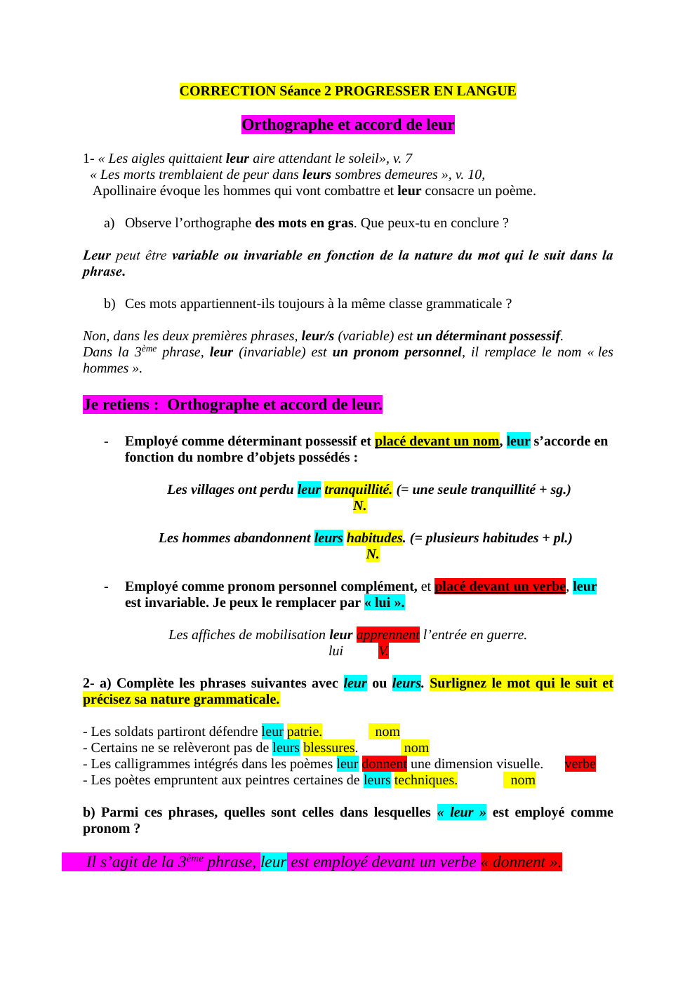 Prévisualisation du document Séance 2 CORRECTION PROGRESSER EN LANGUE