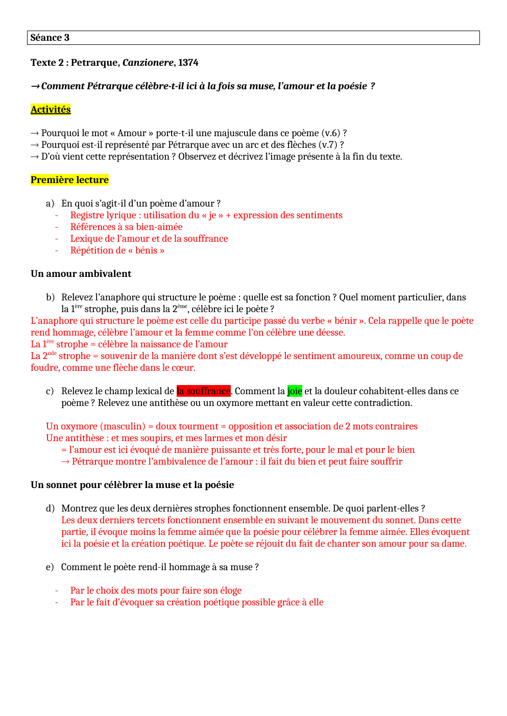 Prévisualisation du document Séance 3 corrigée : Petrarque, Canzionere, 1374