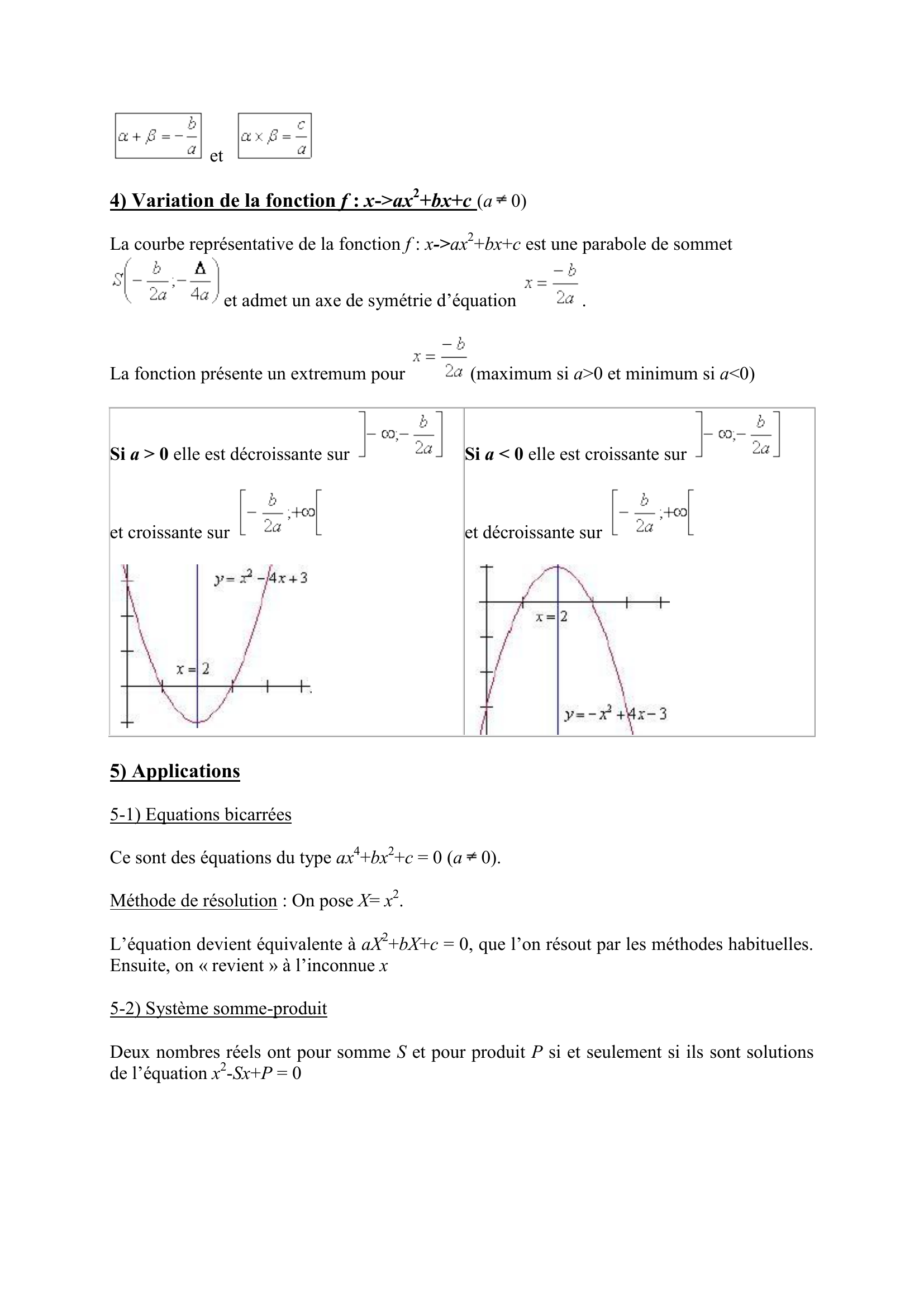 Prévisualisation du document Second degré Mathématiques