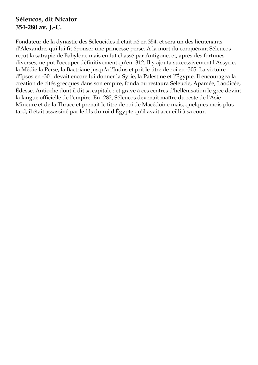Prévisualisation du document Séleucos, dit Nicator354-280 av.