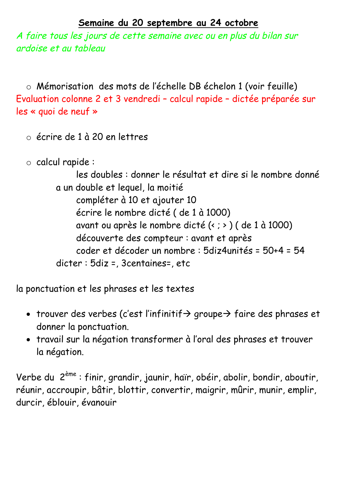 Prévisualisation du document Semaine du 20 septembre au 24 octobreA faire tous les