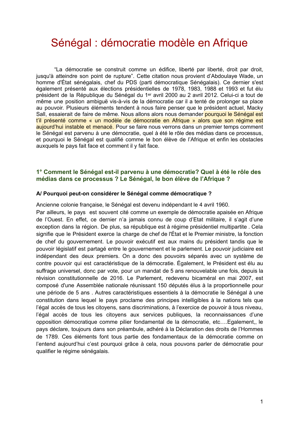 Prévisualisation du document Sénégal : démocratie modèle en Afrique