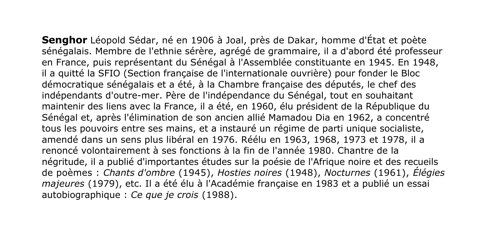 Prévisualisation du document Senghor Léopold Sédar  Homme d'Etat et poète sénégalais