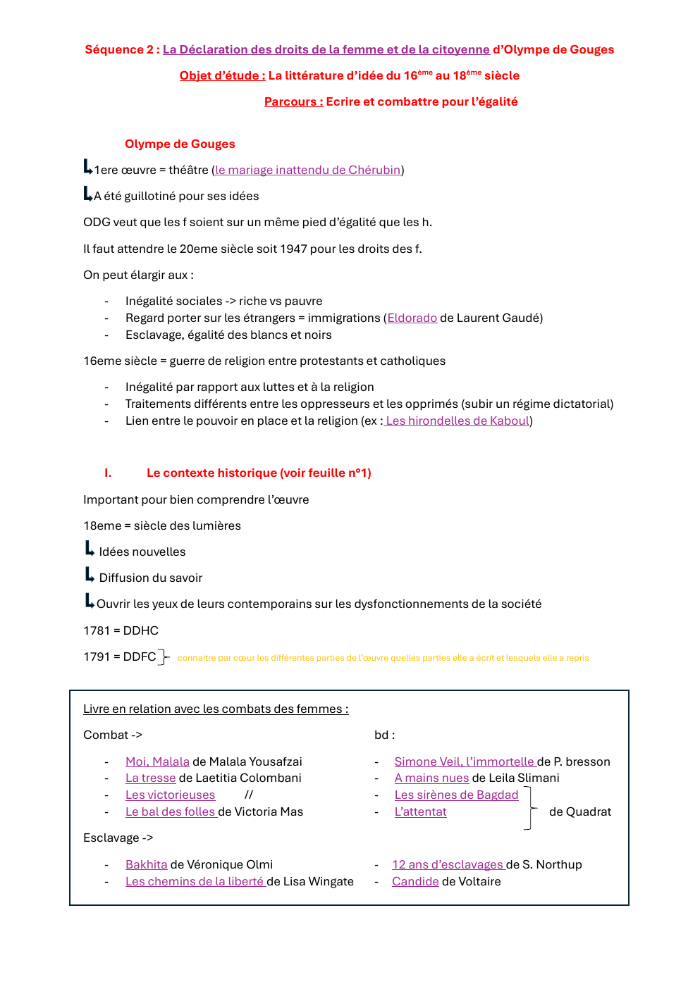 Prévisualisation du document Séquence 2 : La Déclaration des droits de la femme et de la citoyenne d’Olympe de Gouges