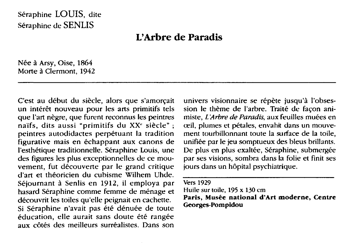 Prévisualisation du document Séraphine LOUIS, dite Séraphine de SENLIS : L'Arbre de Paradis