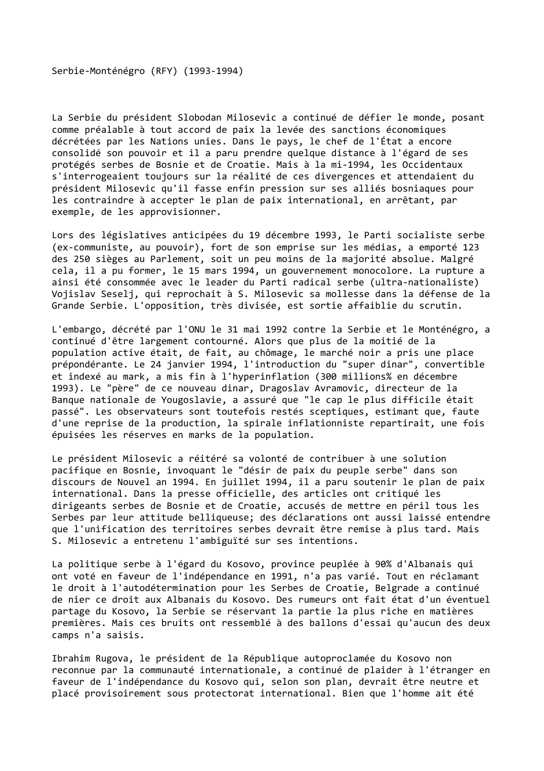 Prévisualisation du document Serbie-Monténégro (RFY) (1993-1994)