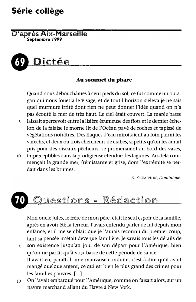 Prévisualisation du document Série collège - D'après Aix-Marseille - Septembre 1999