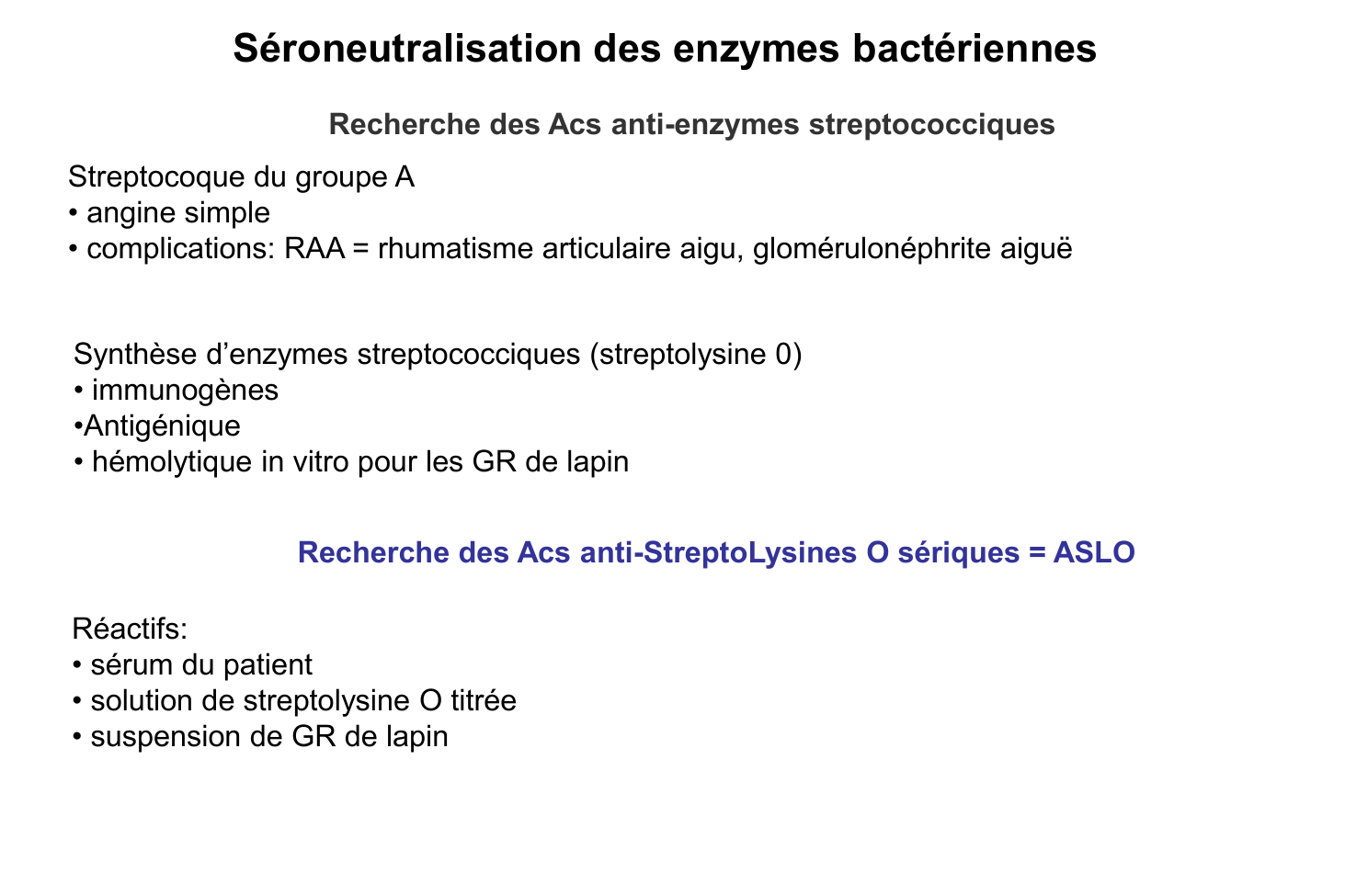Prévisualisation du document Séroneutralisation des enzymes bactériennesRecherche des Acs anti-enzymes streptococciquesStreptocoque du groupe