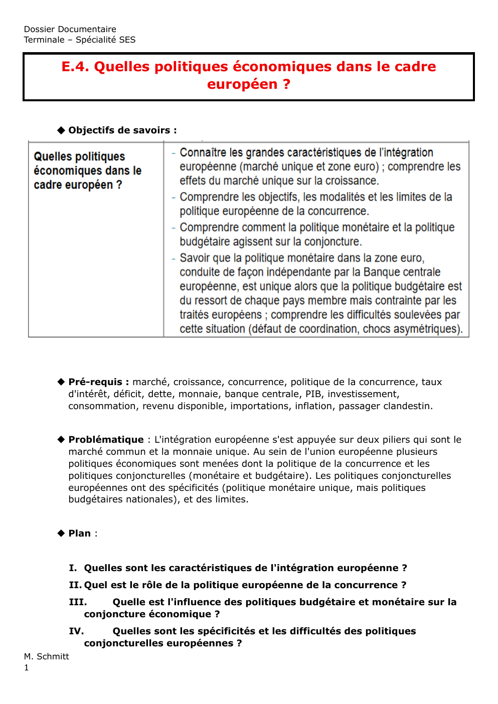 Prévisualisation du document ses chapitre 4 économie: E.4. Quelles politiques économiques dans le cadre européen ?