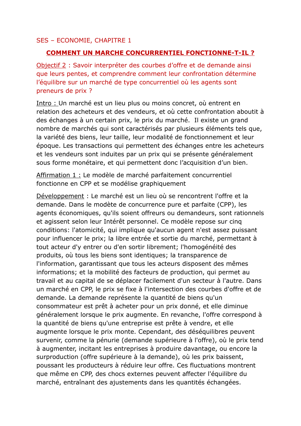 Prévisualisation du document SES – ECONOMIE, CHAPITRE 1 COMMENT UN MARCHE CONCURRENTIEL FONCTIONNE-T-IL ?