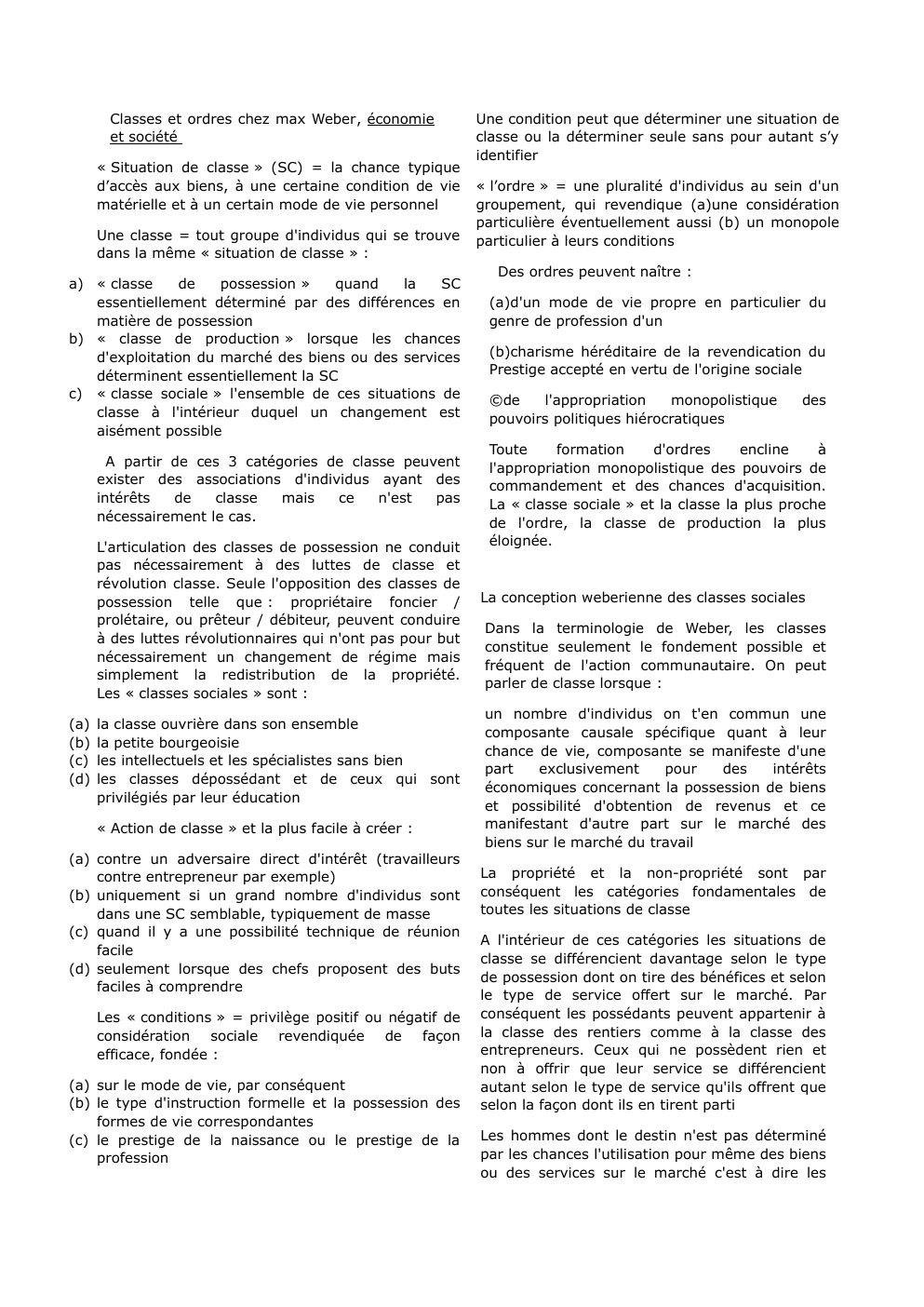 Prévisualisation du document ses fiche Classes et ordres chez max Weber, économie et société