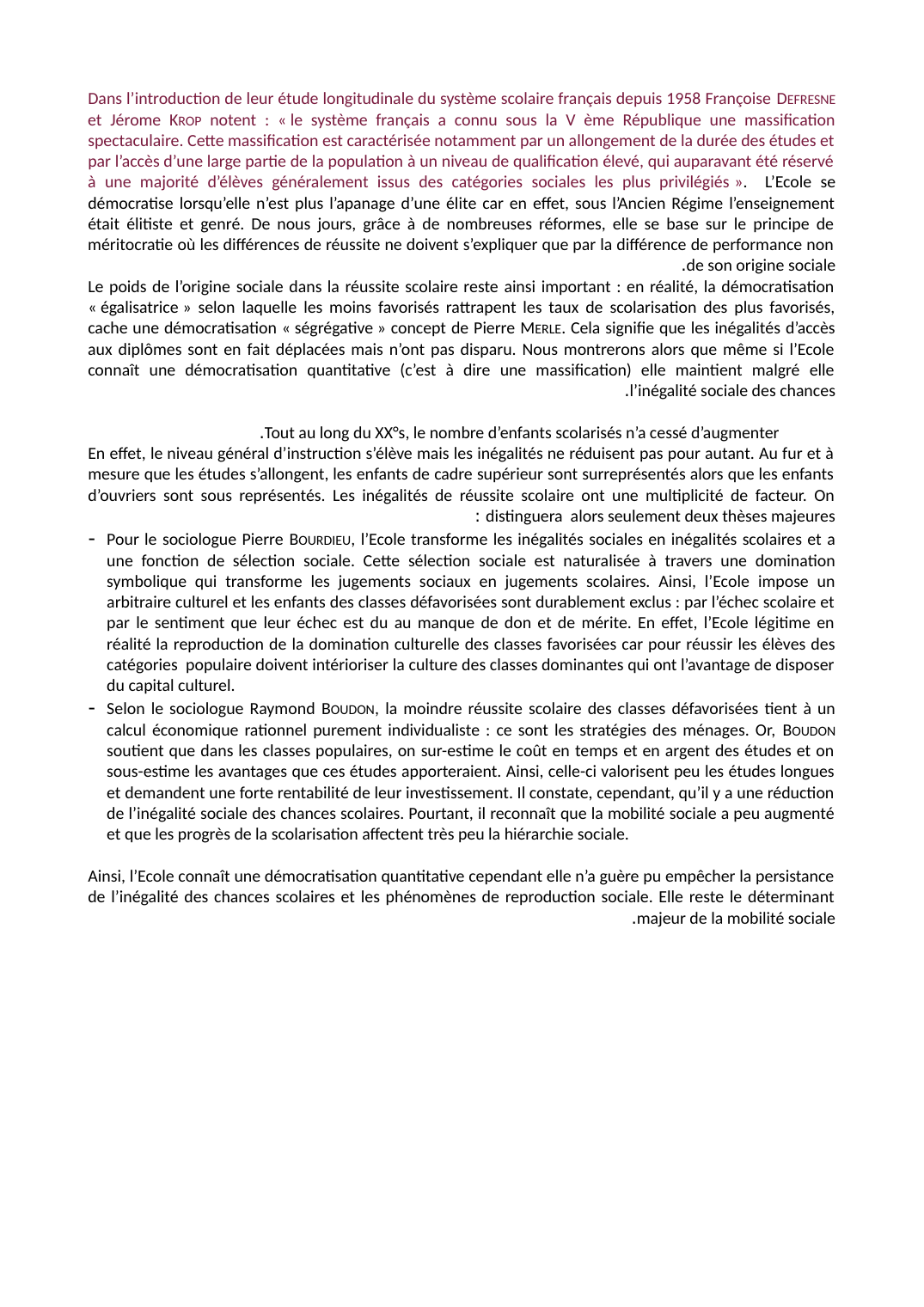 Prévisualisation du document SES / grand oral sur inégalité scolaire et égalité des chances scolaire / Bourdieu , Merle, Boudon