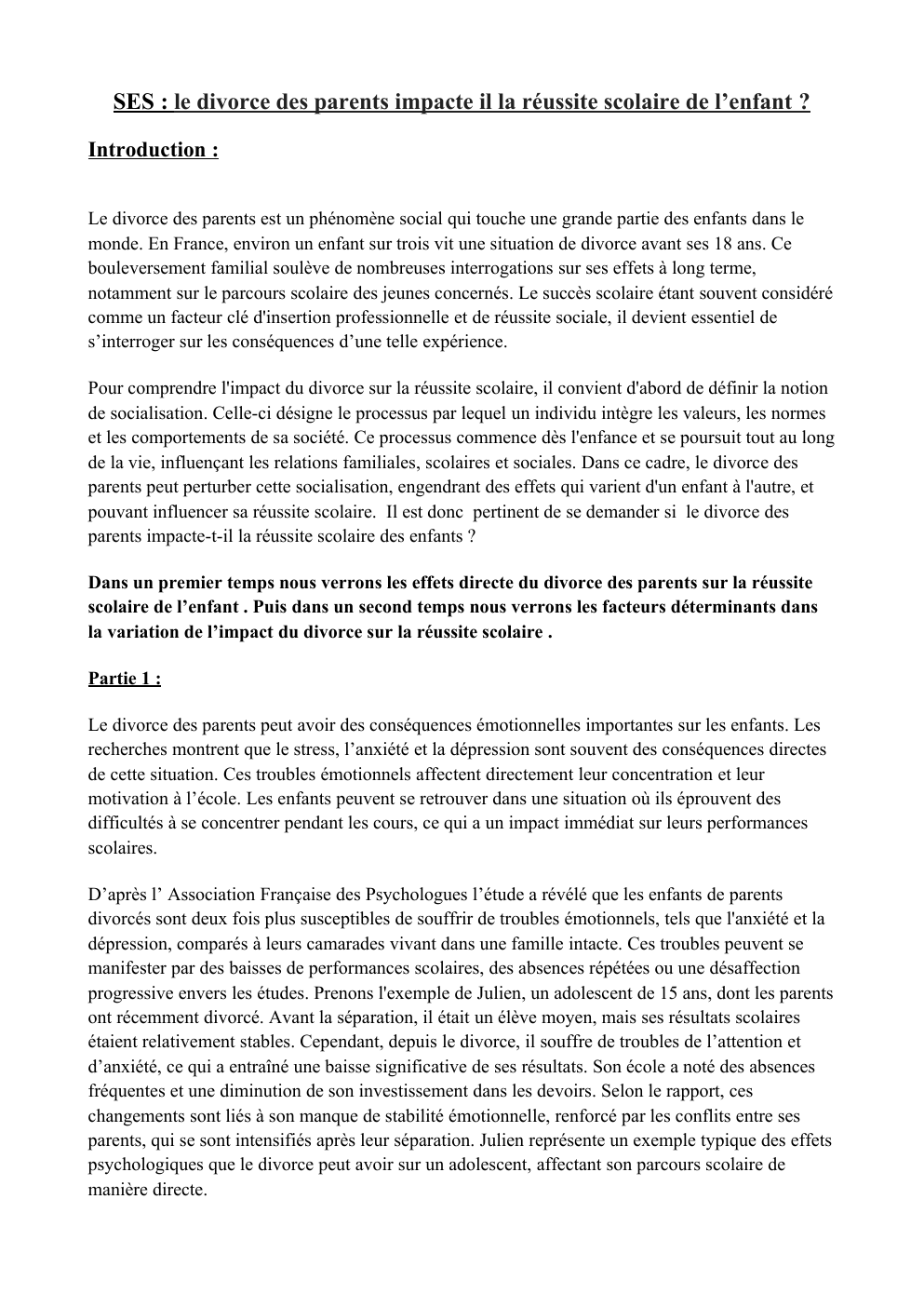 Prévisualisation du document SES : le divorce des parents impacte il la réussite scolaire de l’enfant ?