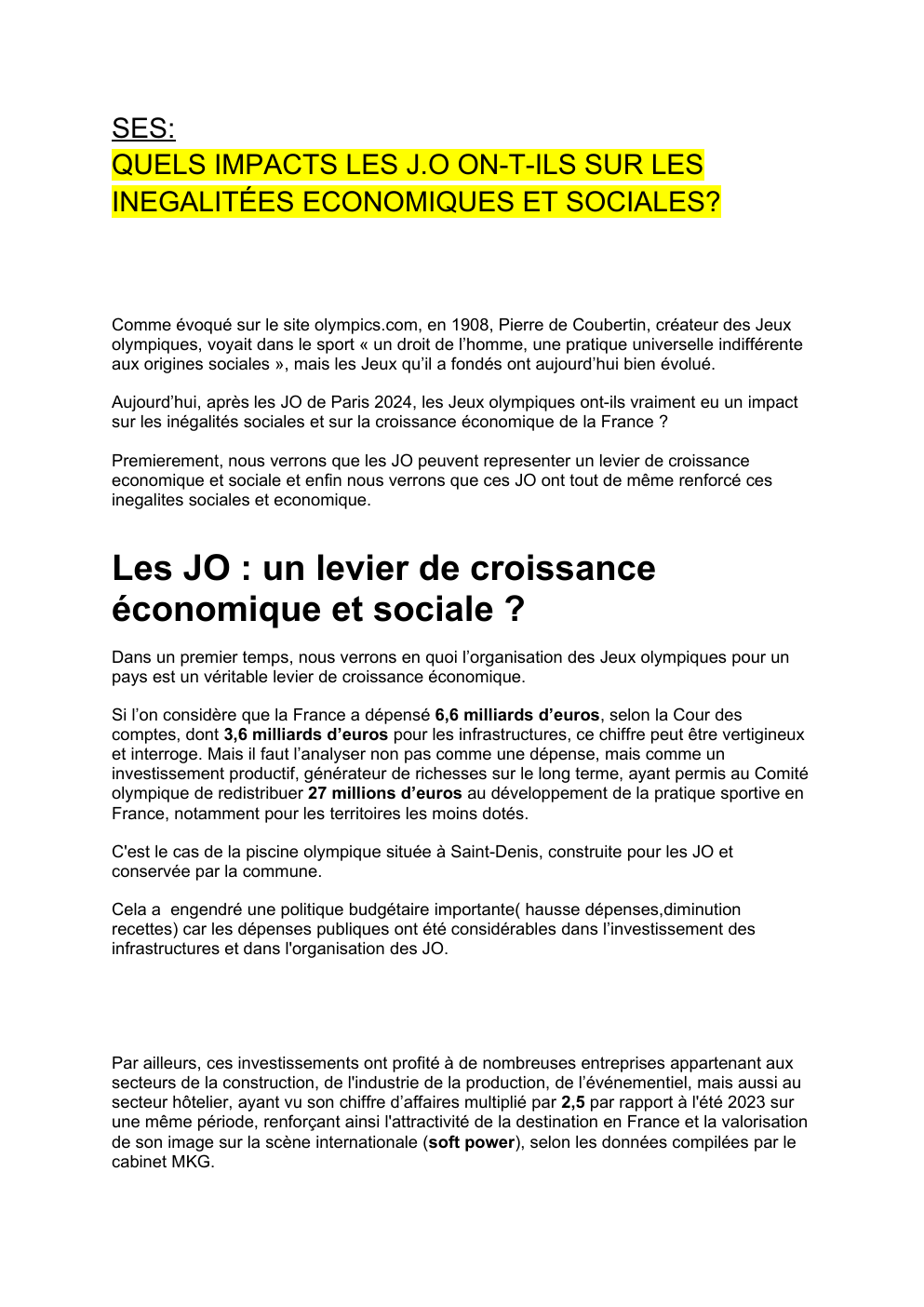 Prévisualisation du document SES: QUELS IMPACTS LES J.O ON-T-ILS SUR LES INEGALITÉES ECONOMIQUES ET SOCIALES?