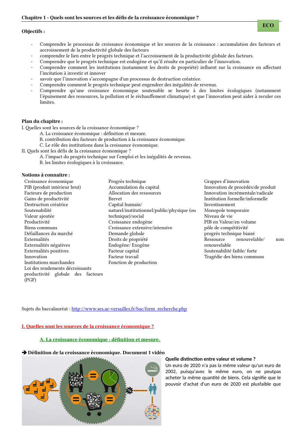 Prévisualisation du document SES TERM ECO Chapitre 1 - Quels sont les sources et les défis de la croissance économique ?