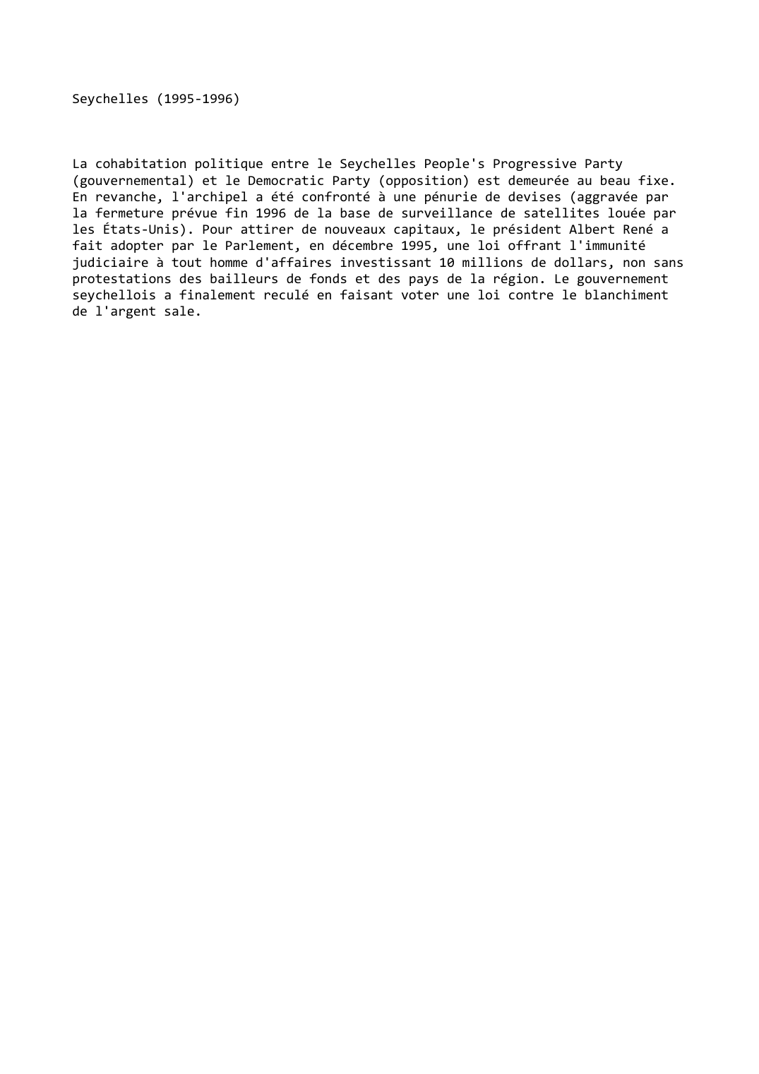 Prévisualisation du document Seychelles (1995-1996)