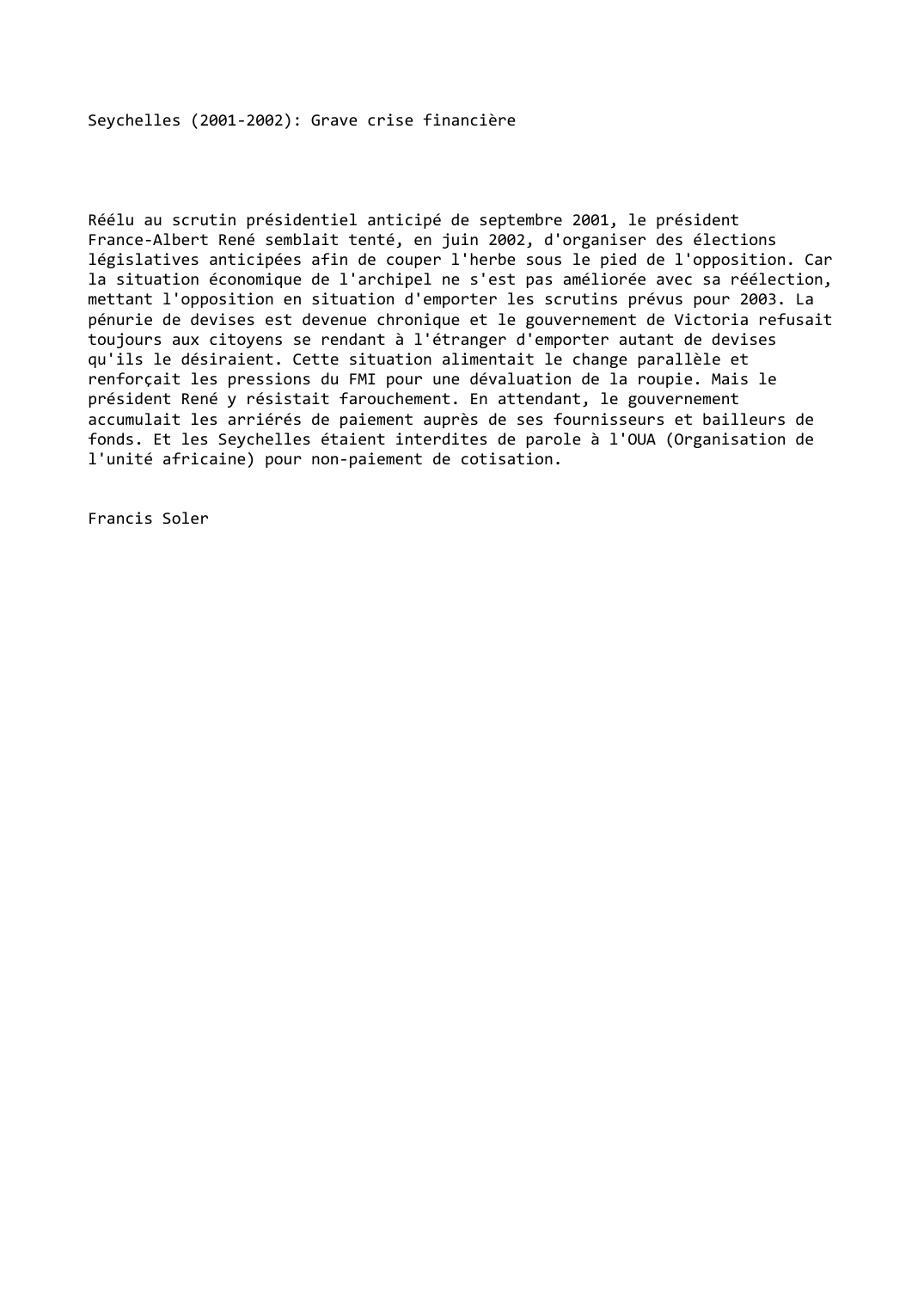 Prévisualisation du document Seychelles (2001-2002): Grave crise financière