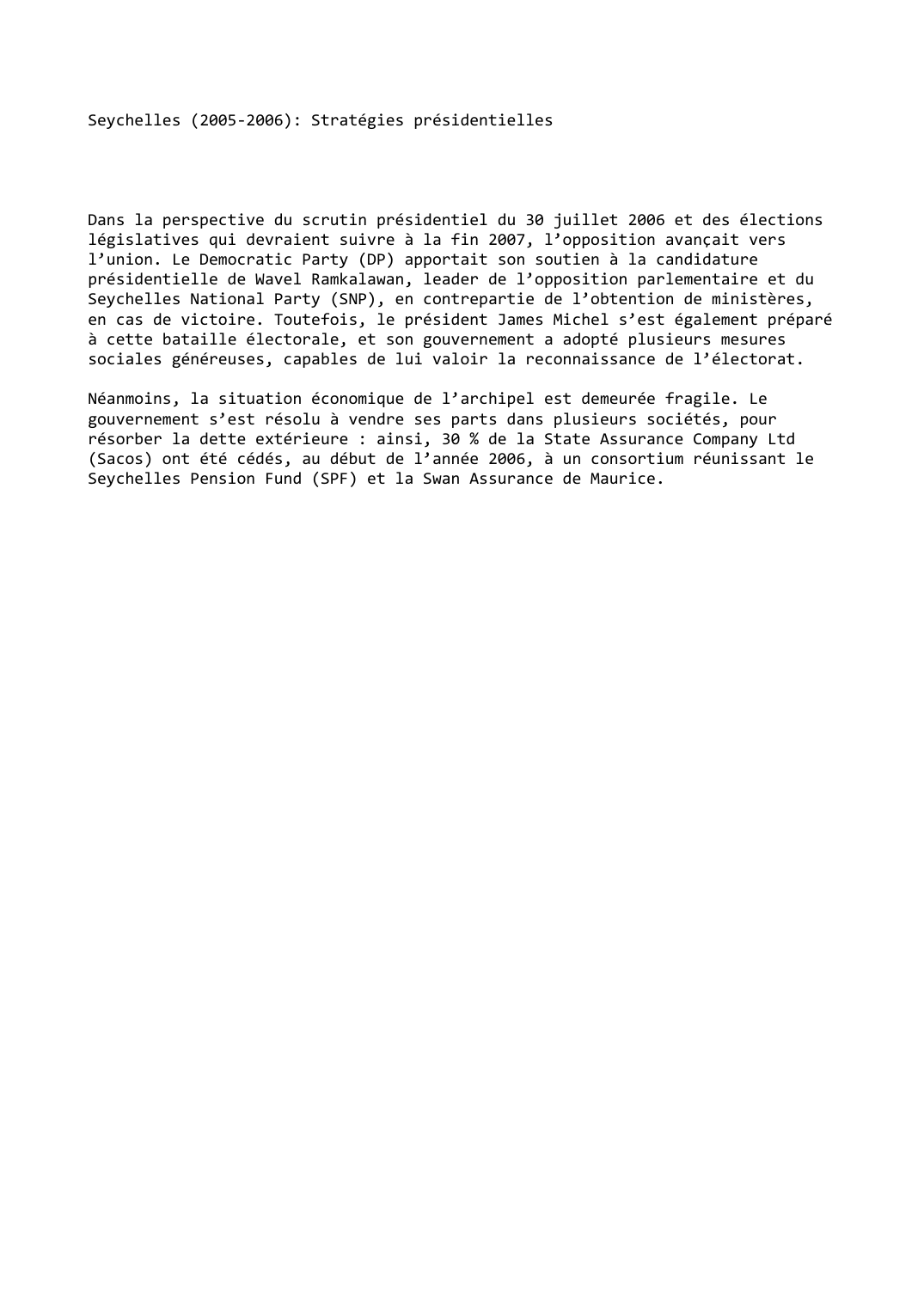 Prévisualisation du document Seychelles (2005-2006): Stratégies présidentielles