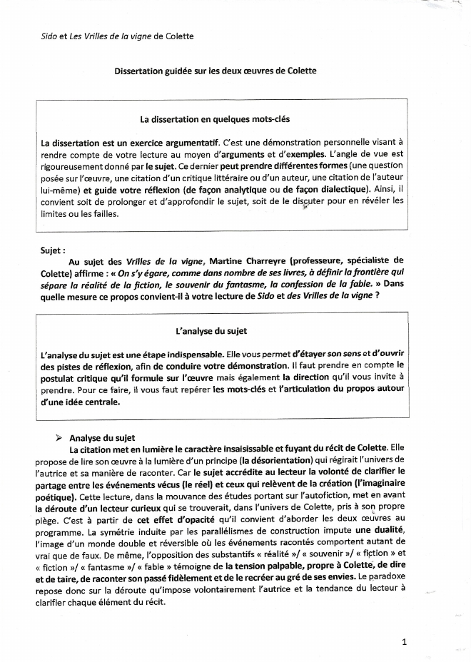 Prévisualisation du document Sida et Les Vrilles de la vigne de Colette (dissertation)