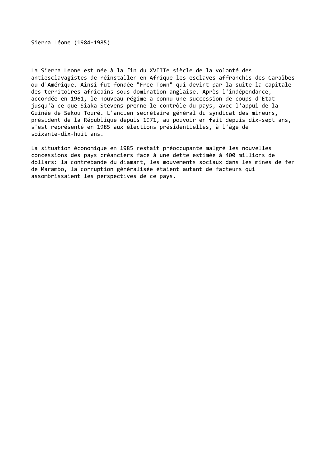 Prévisualisation du document Sierra Léone (1984-1985)