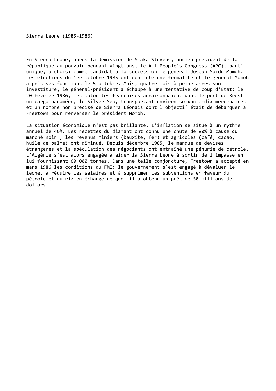 Prévisualisation du document Sierra Léone (1985-1986)