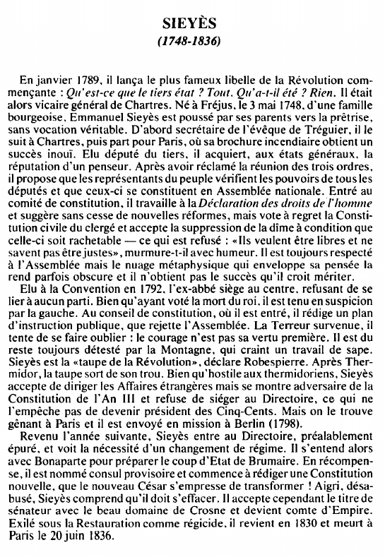 Prévisualisation du document SIEYÈS(1748-1836) - BIOGRAPHIE.