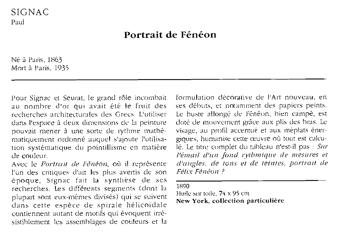 Prévisualisation du document SIGNAC Paul : Portrait de Fénéon