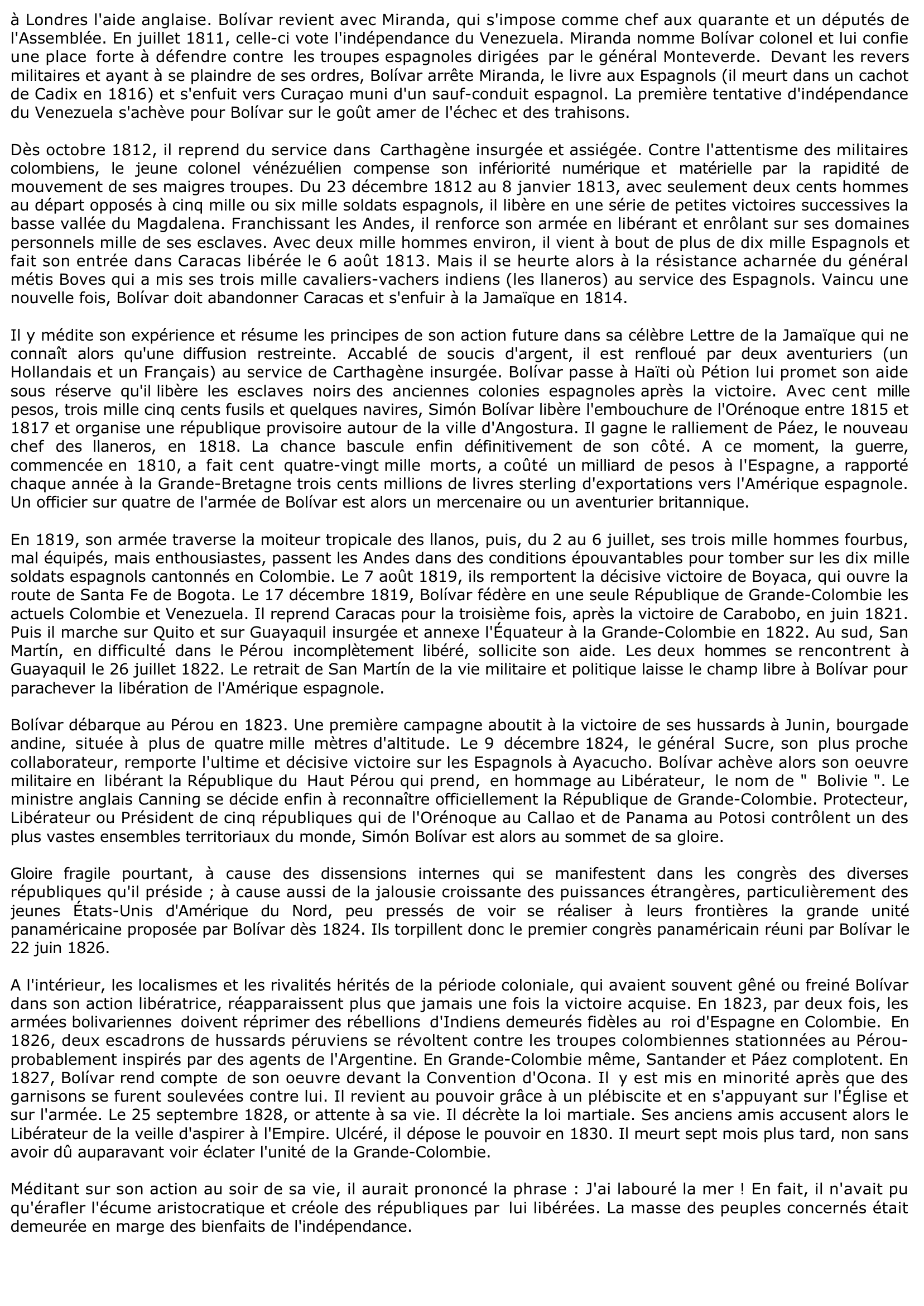 Prévisualisation du document Simón Bolívar (1783 - 1830) : Le Libertador crée de nouveaux États en Amérique du Sud