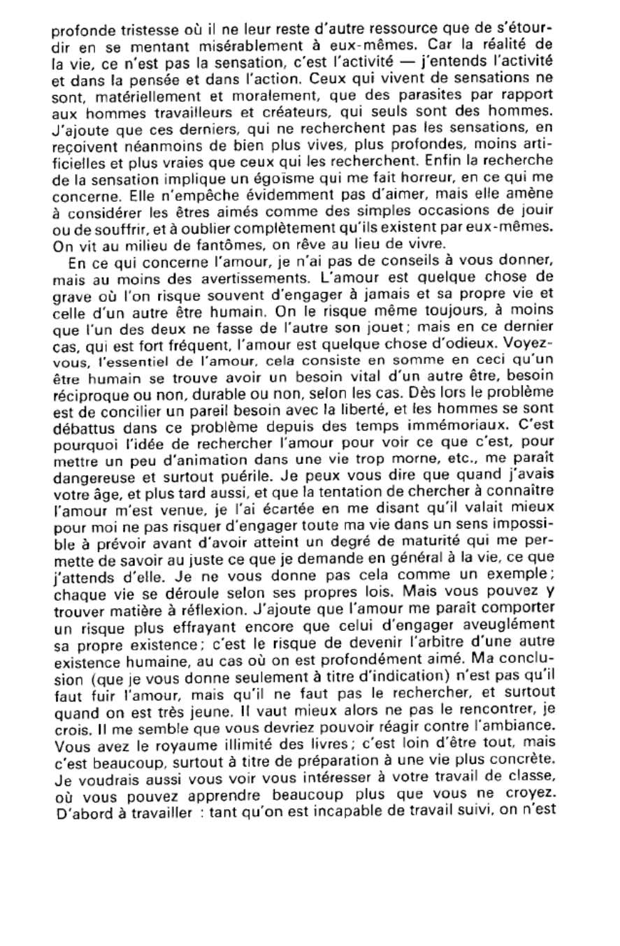 Prévisualisation du document Simone WEIL, La Condition ouvrière, Lettre à un élève : commentaire
