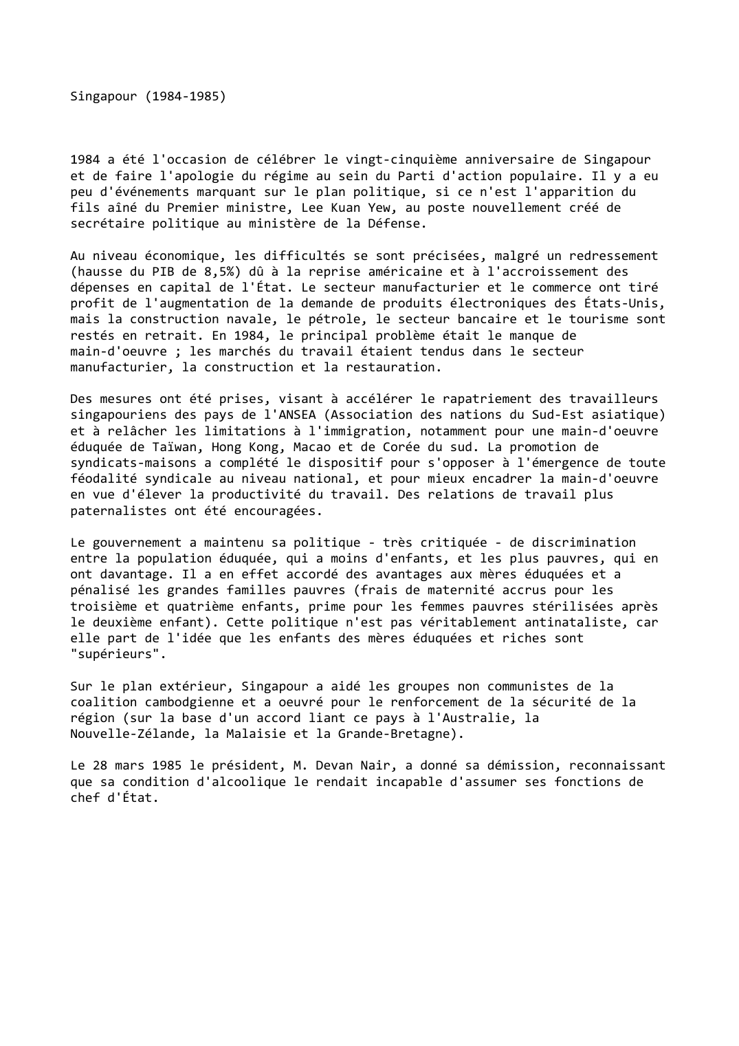 Prévisualisation du document Singapour (1984-1985)