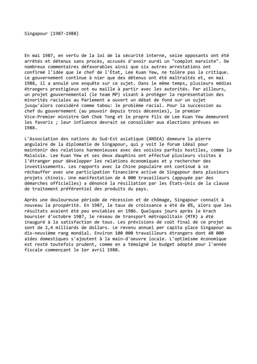 Prévisualisation du document Singapour (1987-1988)