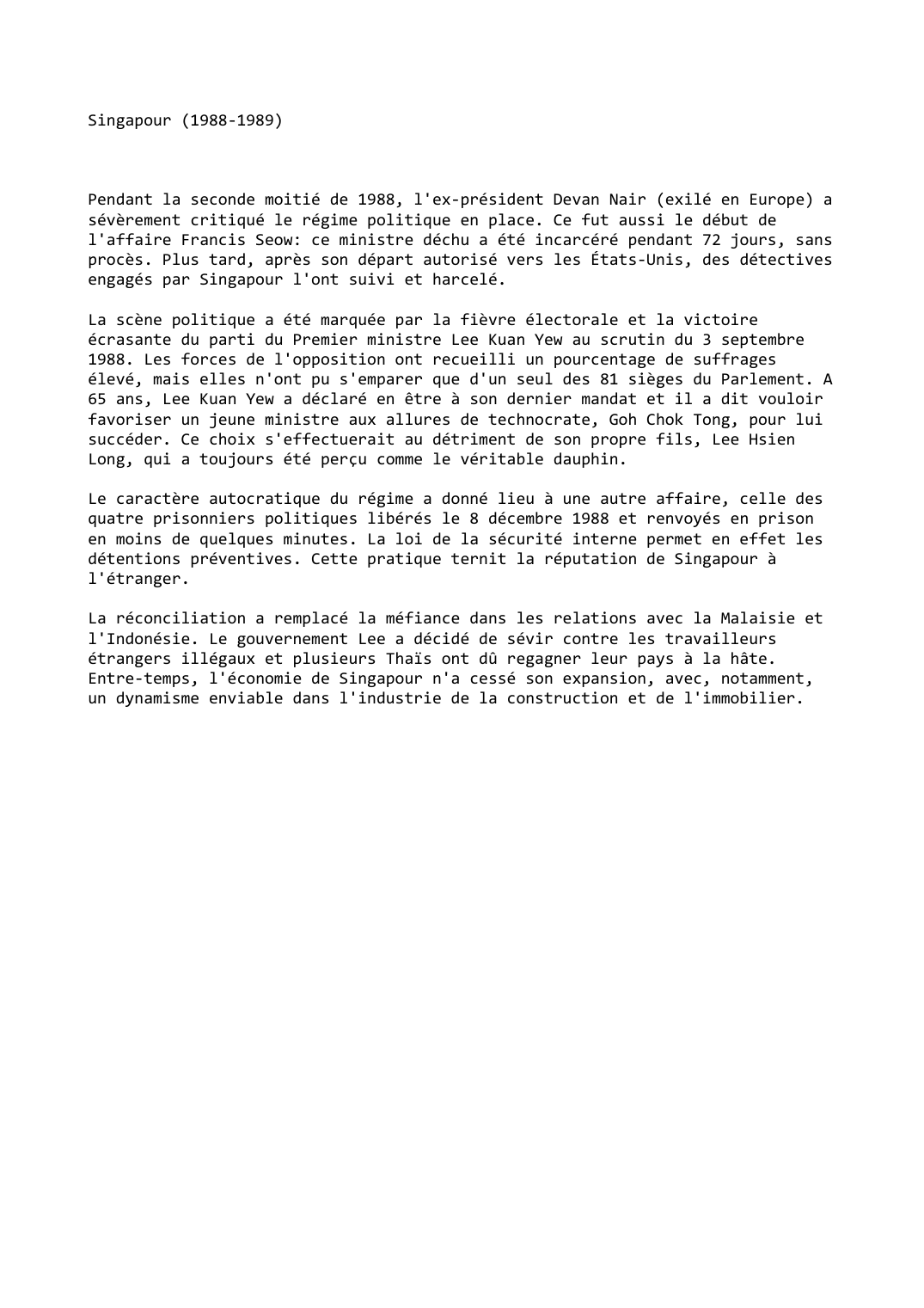 Prévisualisation du document Singapour (1988-1989)