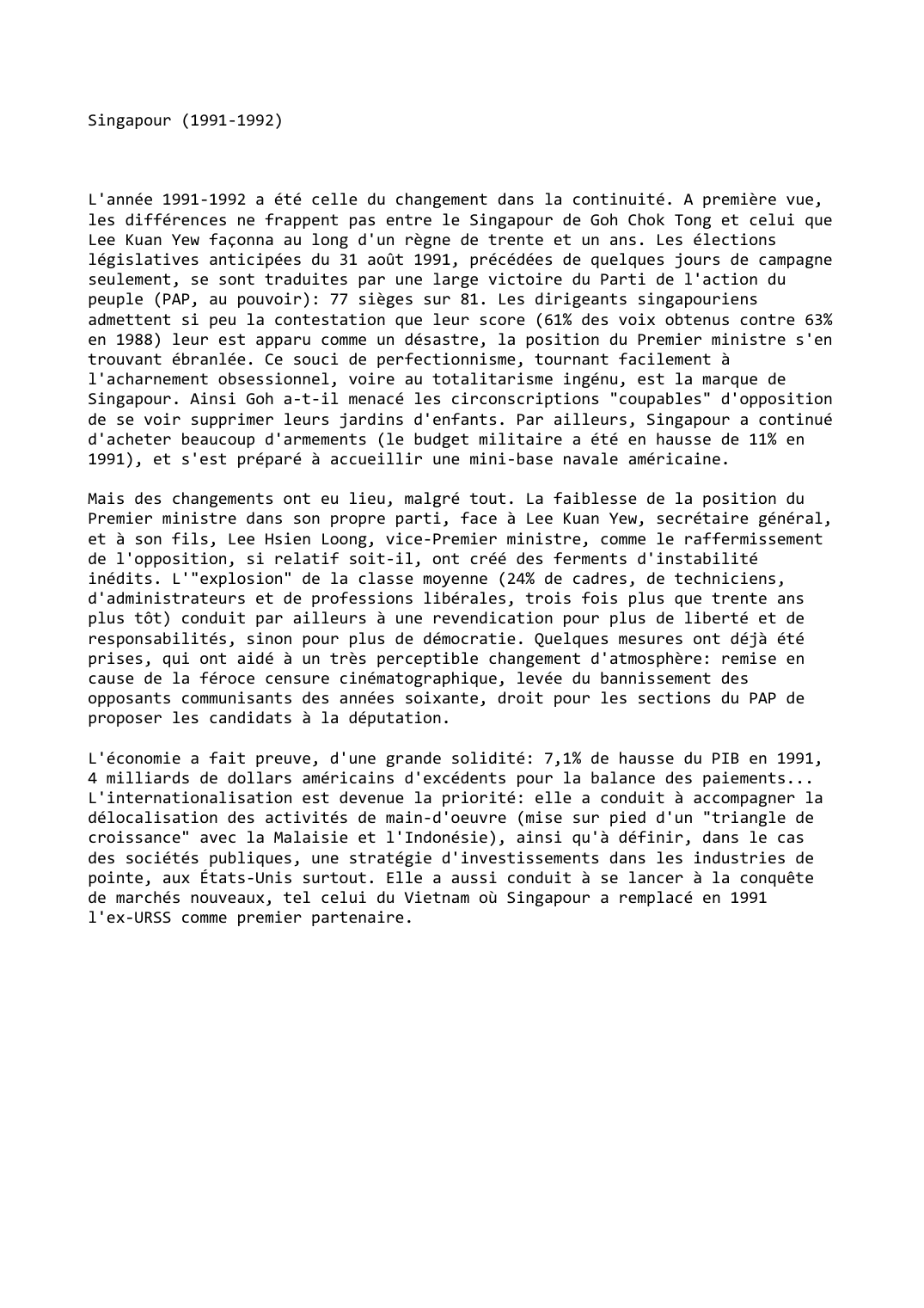 Prévisualisation du document Singapour (1991-1992)